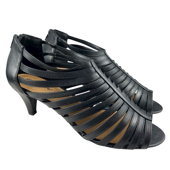 Comfortview Saffi Heeled Sandals Women’s Size 12WW Black Faux Leather Strappy - Picture 1 of 11